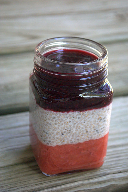 Patriotic red, white, and blue chia pudding parfait -- perfect healthy and festive treat for the 4th of July! (paleo, dairy free, grain free, gluten free) #july4